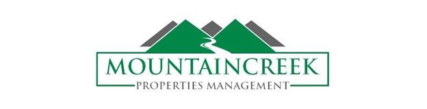 Logo for Mountaincreek Properties Management featuring green and gray mountains and text within a box.