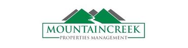Logo for Mountaincreek Properties Management featuring green and gray mountains and text within a box.
