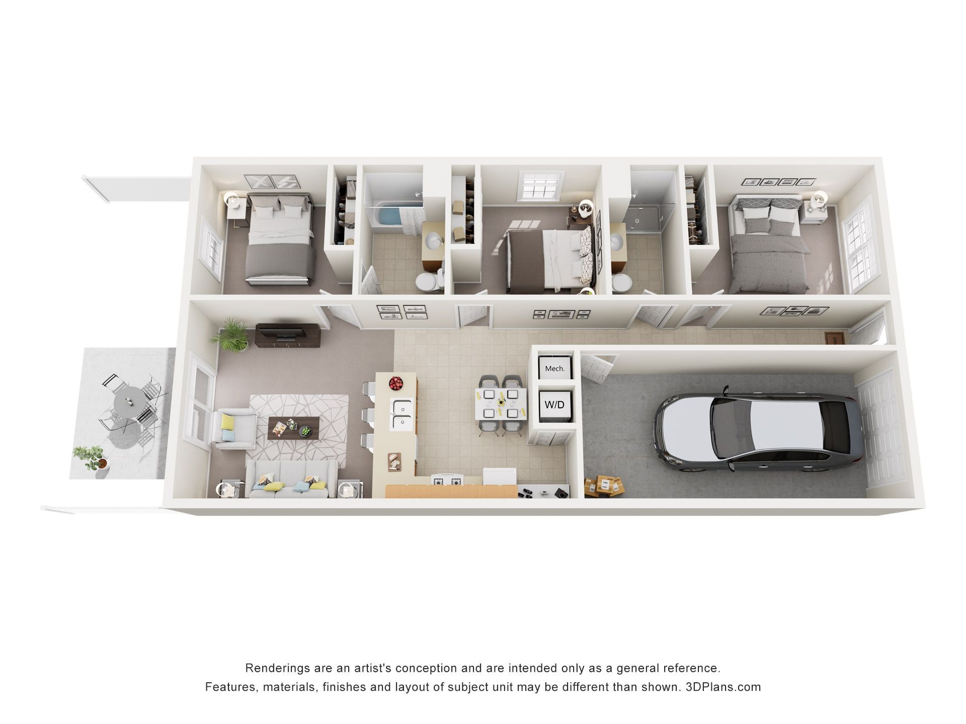 Floor plan of a two-bedroom apartment. Includes bedrooms, bathrooms, kitchen, living room, and dining area.