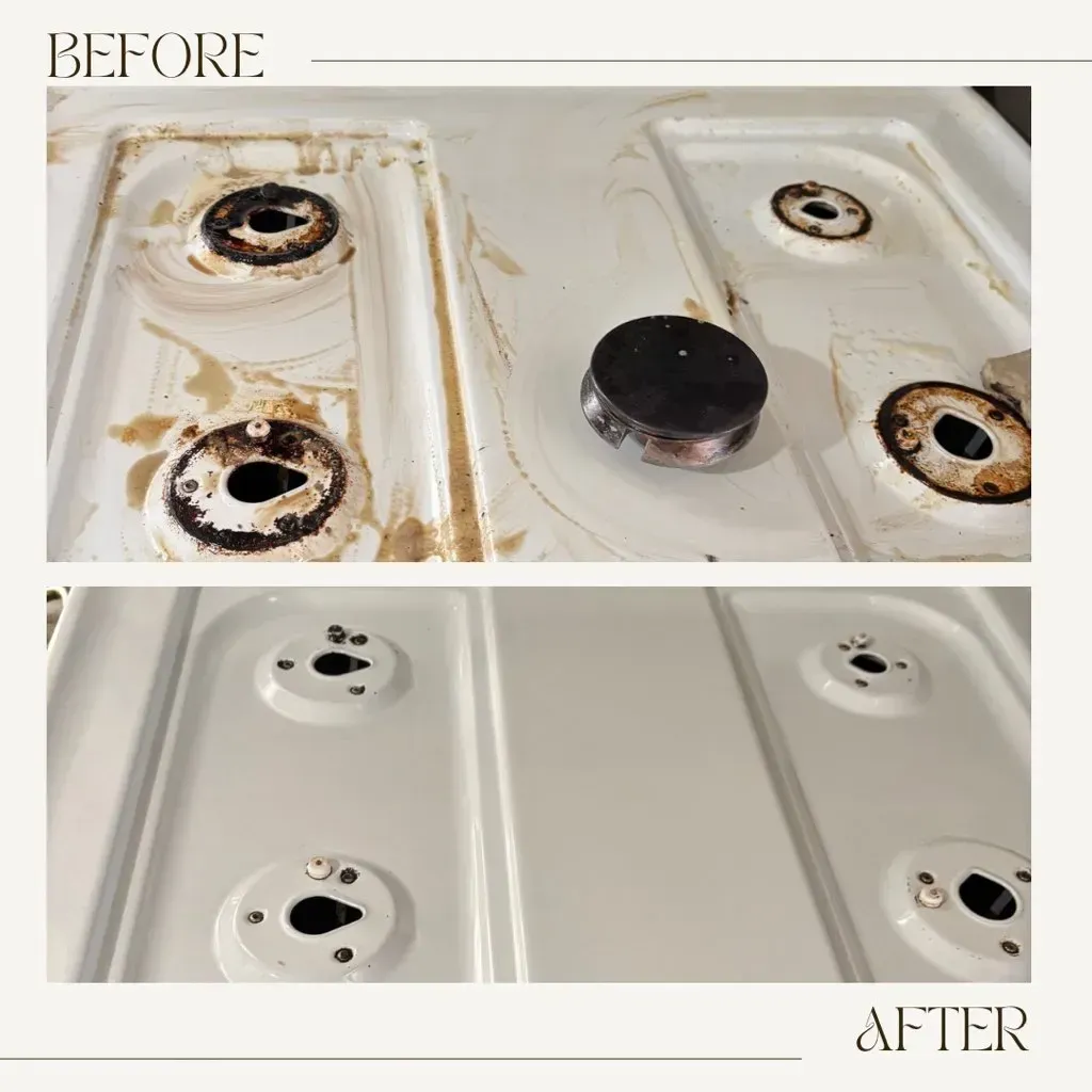 A before and after photo of a stove top oven.