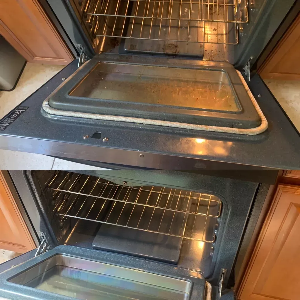 A before and after picture of an oven being cleaned.