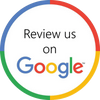 A circle with the words `` review us on google '' written inside of it.