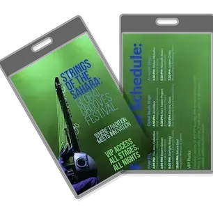 Laminated custom event badges and ID cards with edge seal and full-color printing