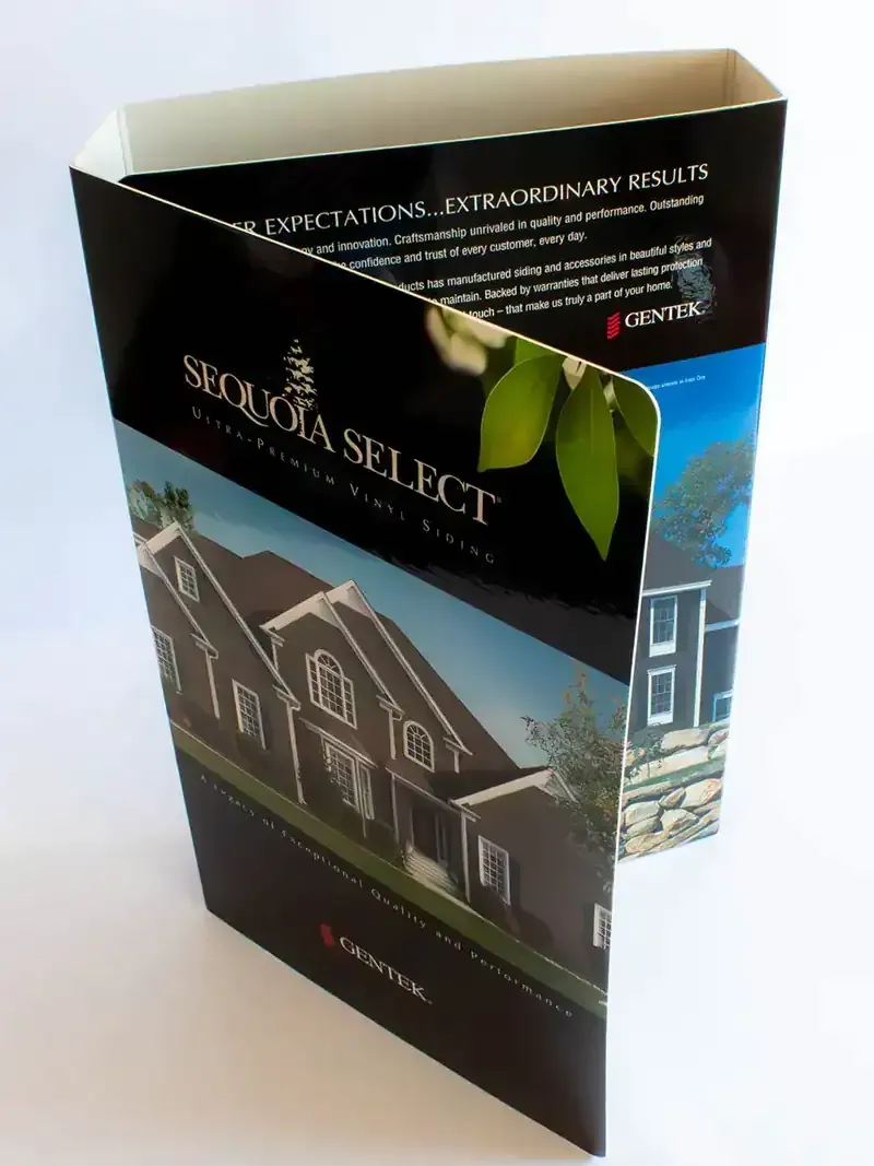 Brochure for Sequoia Select homes, showcasing a house image and information, against a white background.