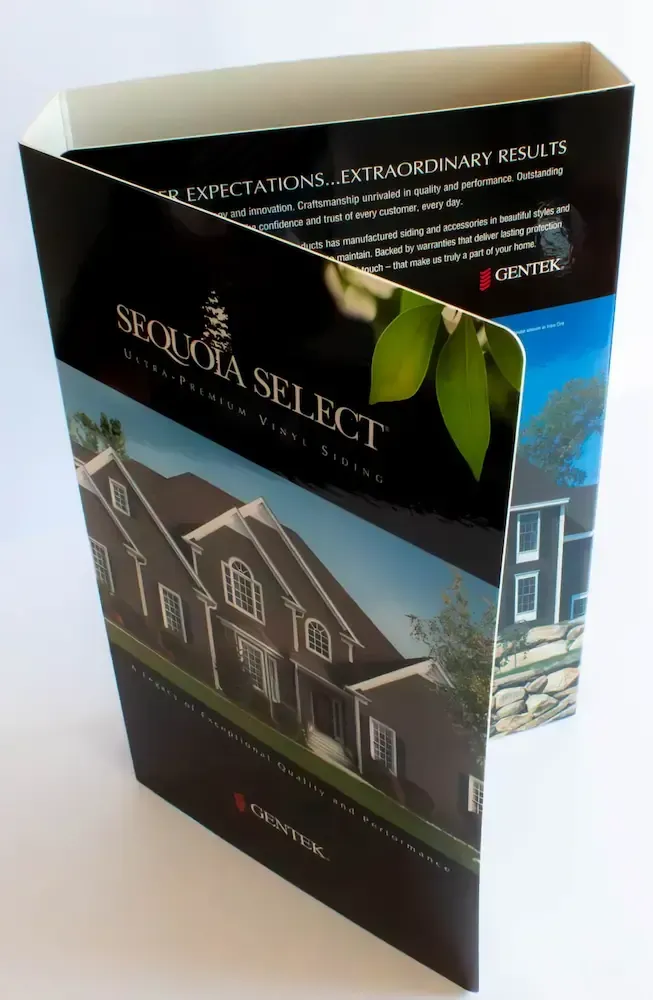 Brochure for Sequoia Select homes, showcasing a house image and information, against a white background.
