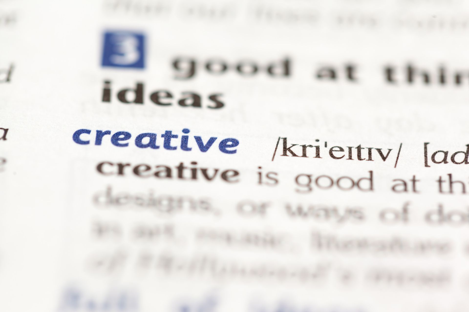 A close up of the word creative in a dictionary