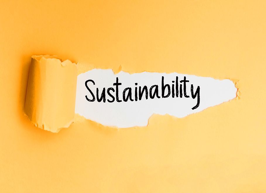 The word sustainability is written on a piece of torn paper.