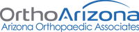 Logo for OrthoArizona, Arizona Orthopaedic Associates, featuring blue text and a swooping arc.