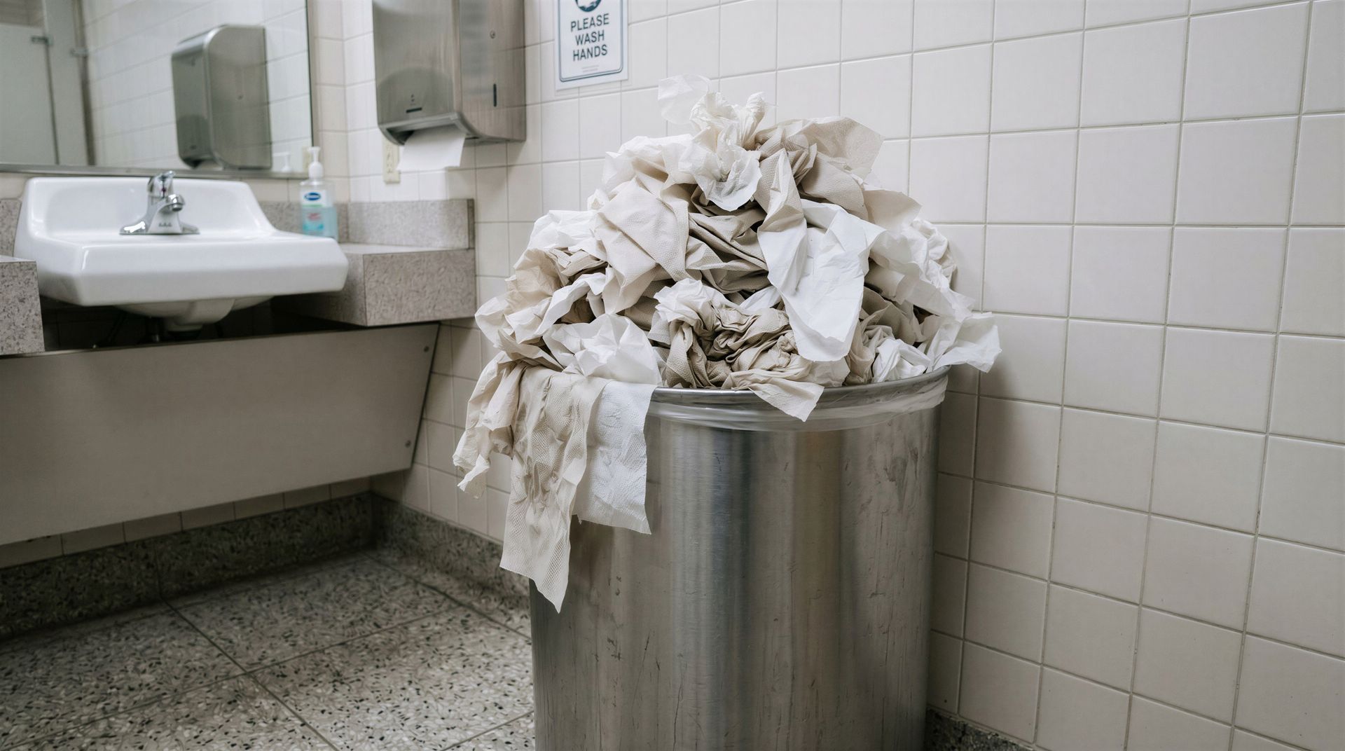 dirty bathroom in office building