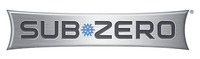 The Sub-Zero brand logo features the word "SUB-ZERO" in a gray, sans-serif font with a blue snowflake on a metal background.