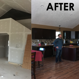Before-and-after photos of a home kitchen renovation.