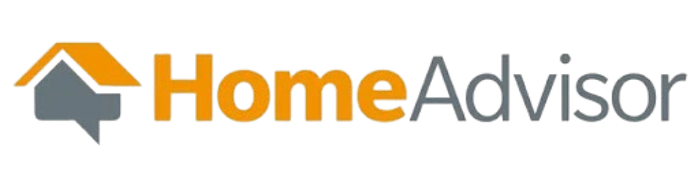 HomeAdvisor logo: Orange house icon with gray speech bubble and text.
