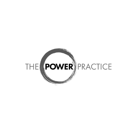 A black and white logo for the power practice.