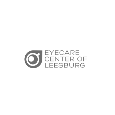 The logo for the eyecare center of leesburg is gray and white.