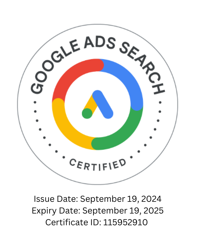 A google ads search certified logo with expiry date september 19 2025