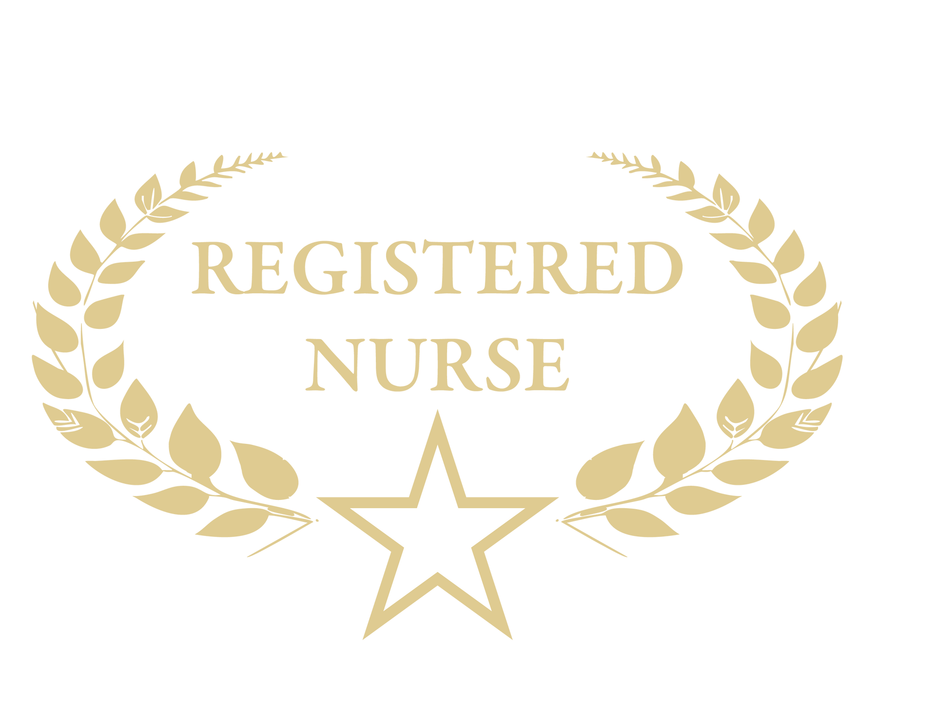 A logo for a registered nurse with a laurel wreath and a star.