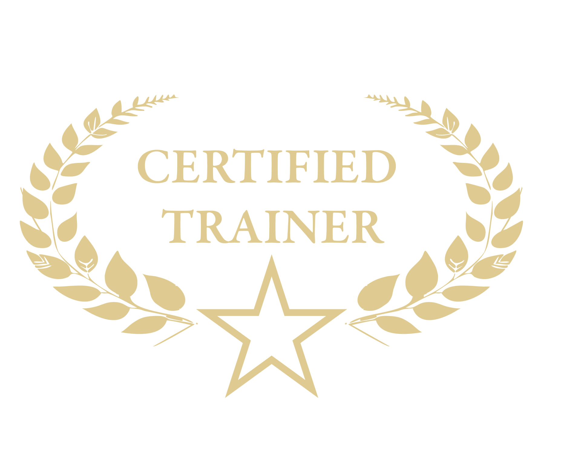 A certified trainer logo with a laurel wreath and a star.