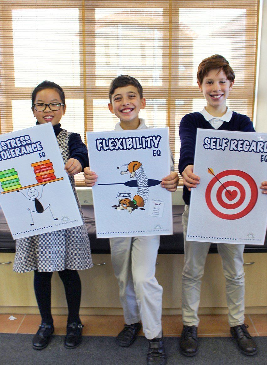 three children are holding signs that say flexibility and self regard
