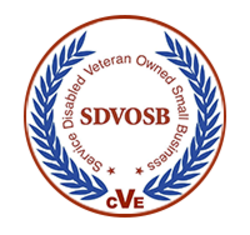 A veteran owned small business logo with a laurel wreath