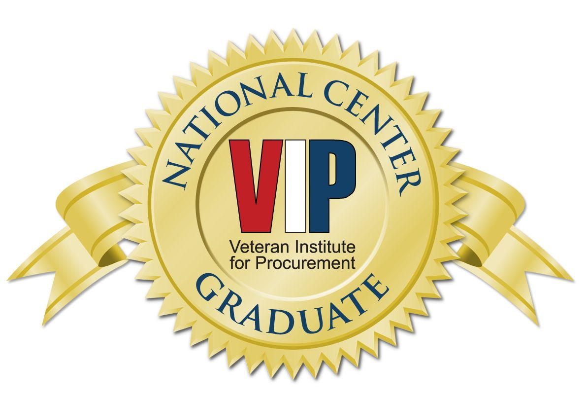 A gold seal that says national center vip veteran institute for procurement graduate