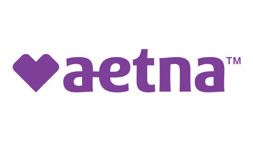 Aetna logo: Purple heart symbol next to the word