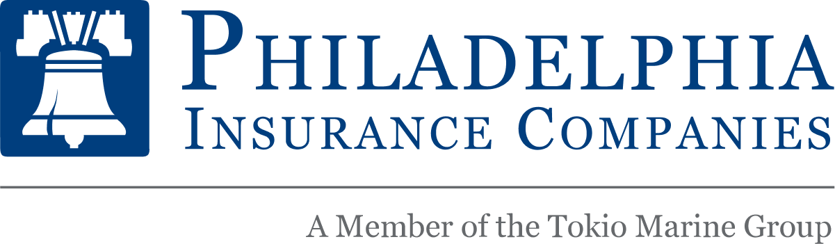 Philadelphia Insurance Companies logo with blue text and bell icon, “A Member of the Tokio Marine Group” tagline