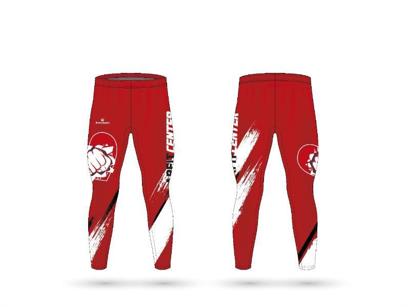 Un par de pantalones rojos con la letra m en ellos.