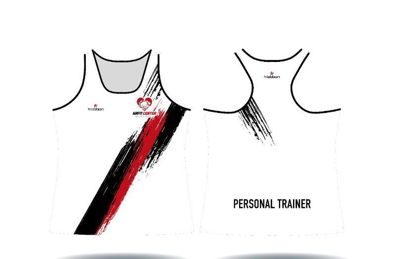 Un dibujo de una camiseta de entrenador personal con una raya roja y negra.