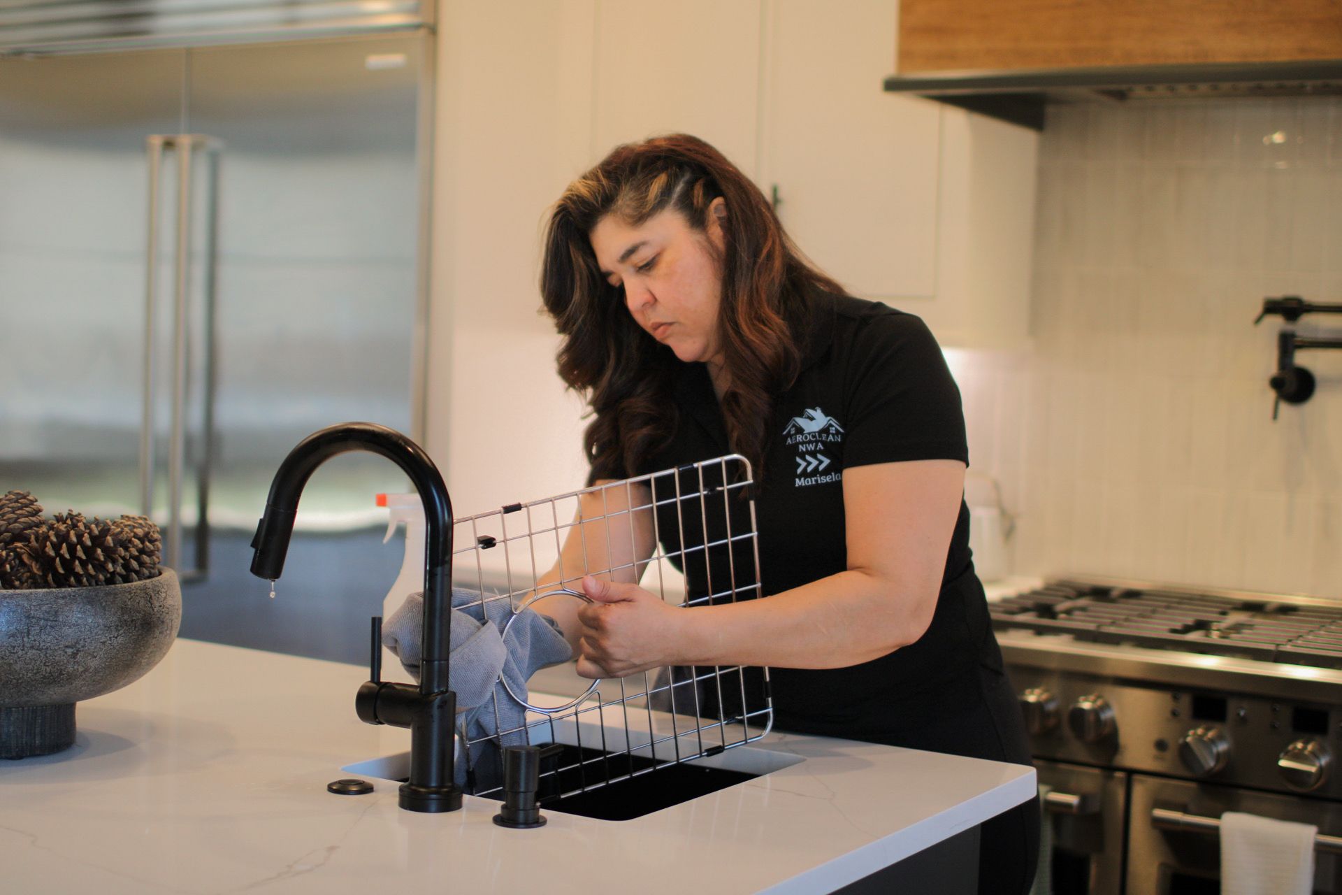 Floor cleaning machine scrubbing a wood floor, leaving soapy white trails. Floor cleaning machine scrubbing a wood floor, leaving soapy white trails.