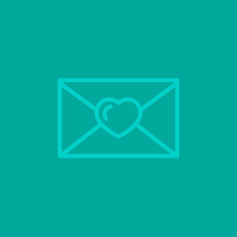 An envelope with a heart inside of it on a blue background.