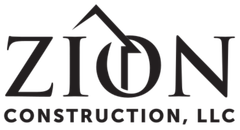 ZION Construction, LLC logo in black text with a stylized roof above the &ldquo;O&rdquo;