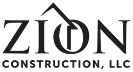 ZION Construction, LLC logo in black text with a stylized roof above the &ldquo;O&rdquo;