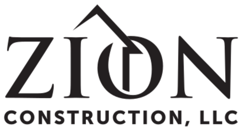 ZION Construction, LLC logo with stylized black text and roofline icon
