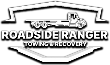 A black and white logo for roadside ranger towing and recovery.