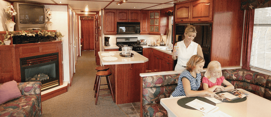 A family in a mobile home
