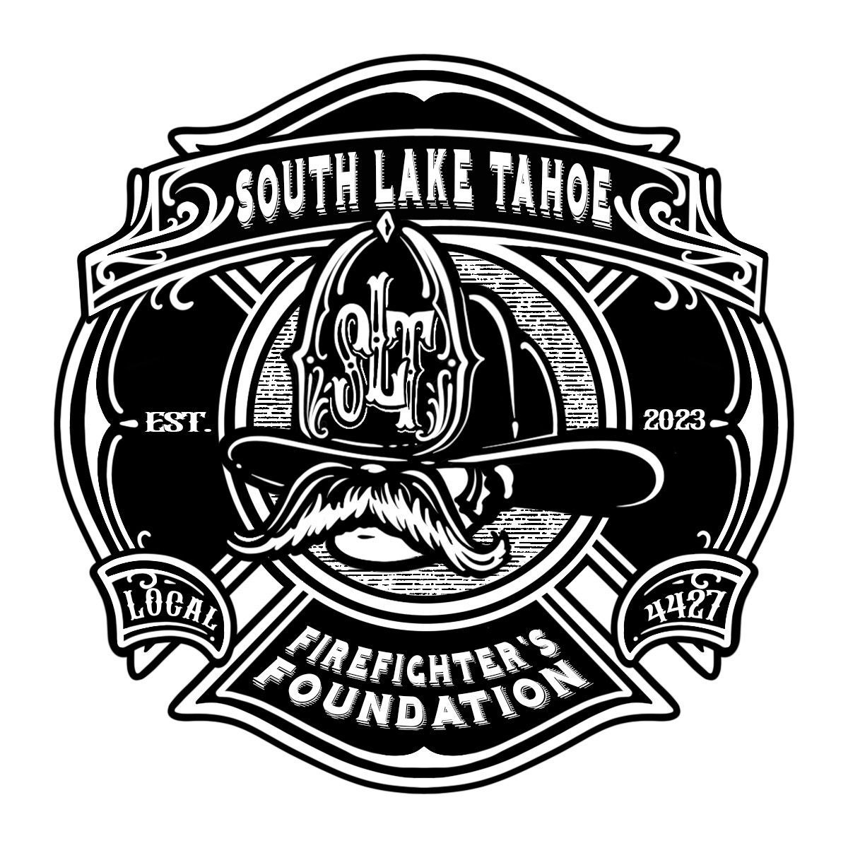 Black and white logo: silhouette of a coastal city with palm trees, lighthouse, and waves against a circular background.