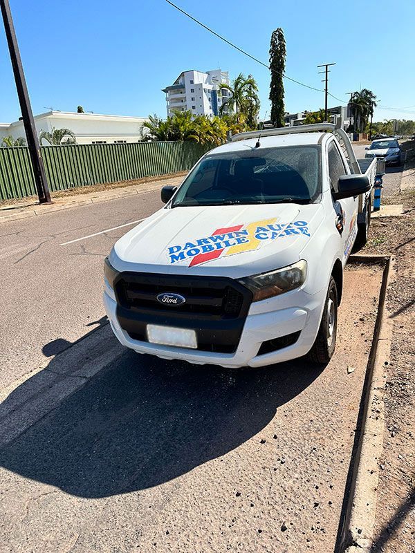 White Ford Truck is Parked on the Side of the Road — Darwin Auto Mobile Care in Woolner, NT