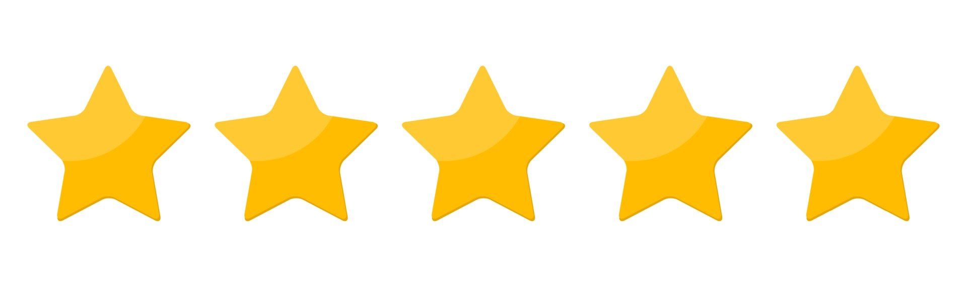 A row of five yellow stars on a white background.