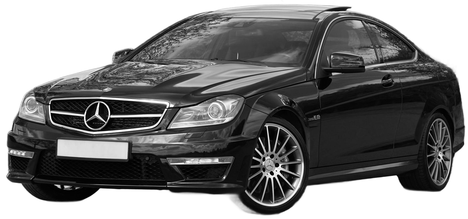 Black Cadillac sedan on a light gray background, angled view.