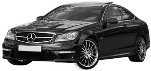 Black Cadillac sedan on a light gray background, angled view.