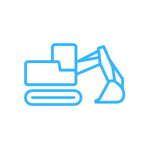 Un'icona di un escavatore arancione su uno sfondo bianco.