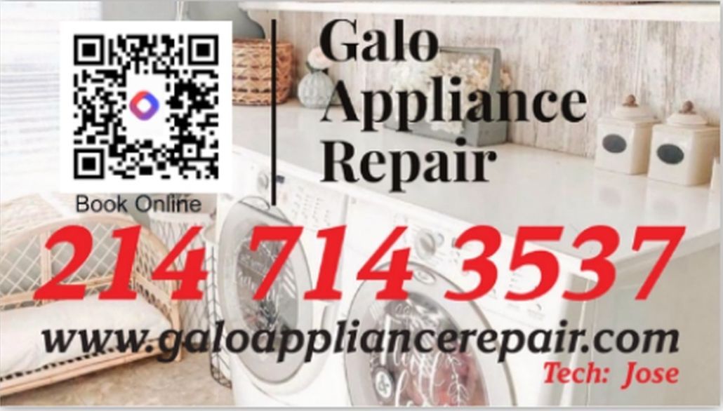 A sign for galo appliance repair with a qr code
