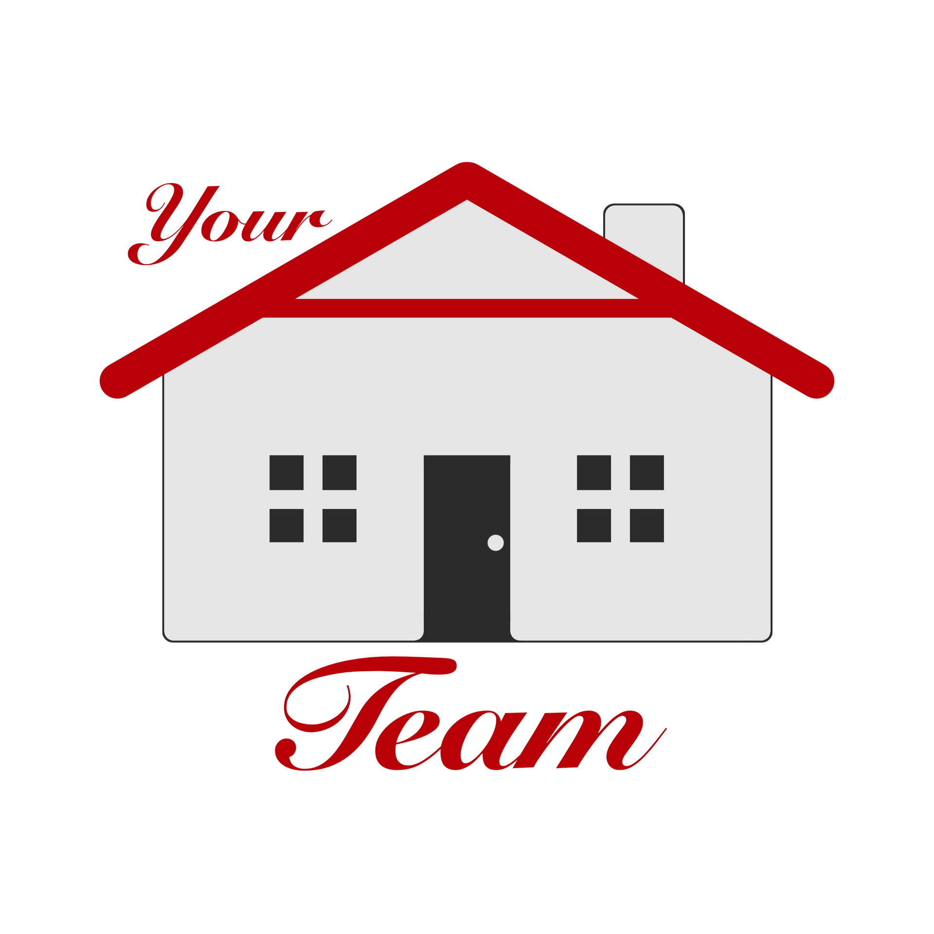 Red house logo with red roof and the words “Your Team” in script text