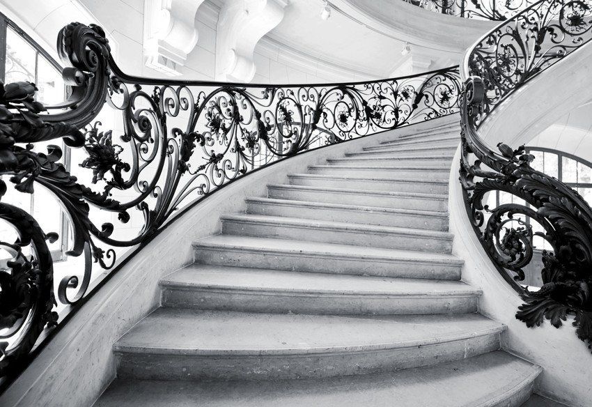 Wrought iron railings on stairs