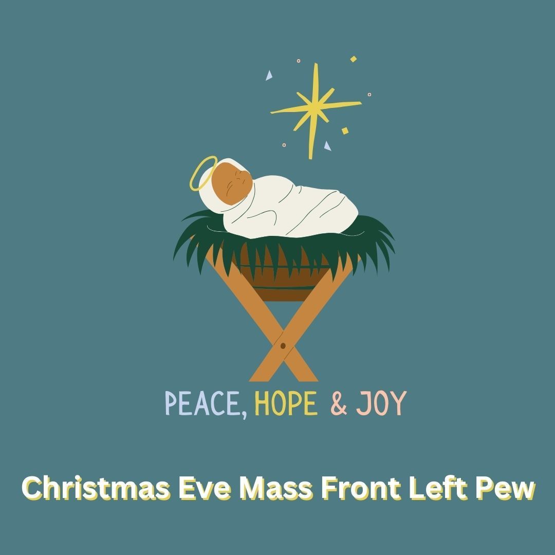 A baby in a manger with the words peace hope and joy above it