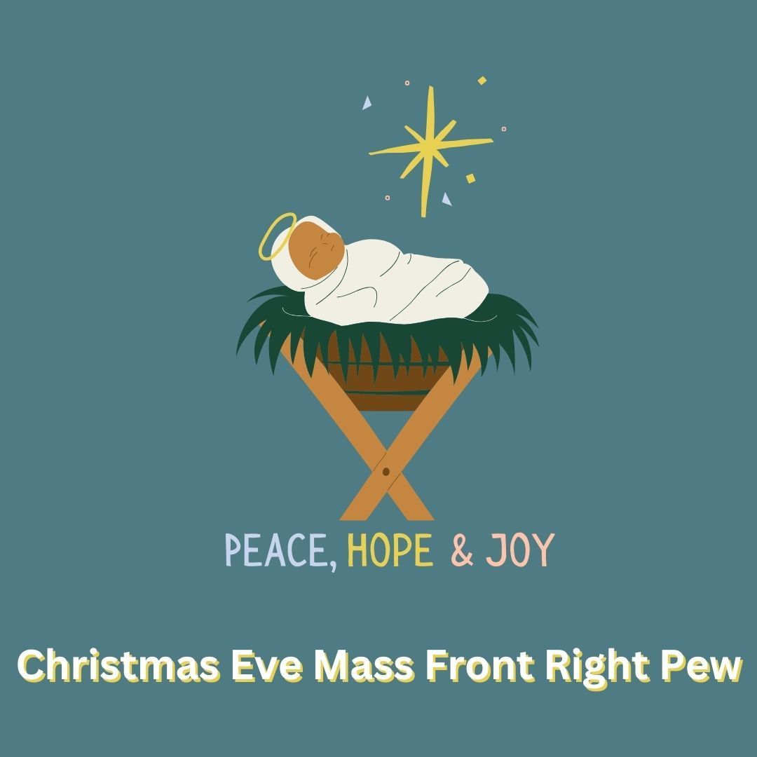 A baby in a manger with the words peace hope and joy above it