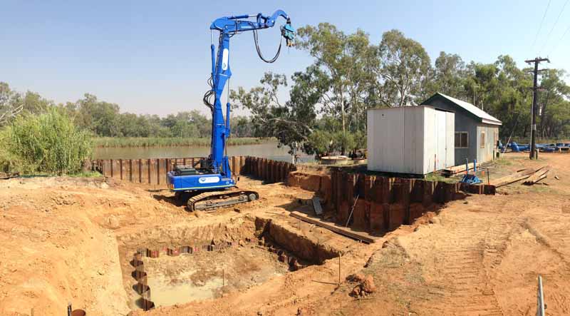 blue sheet piling excavator