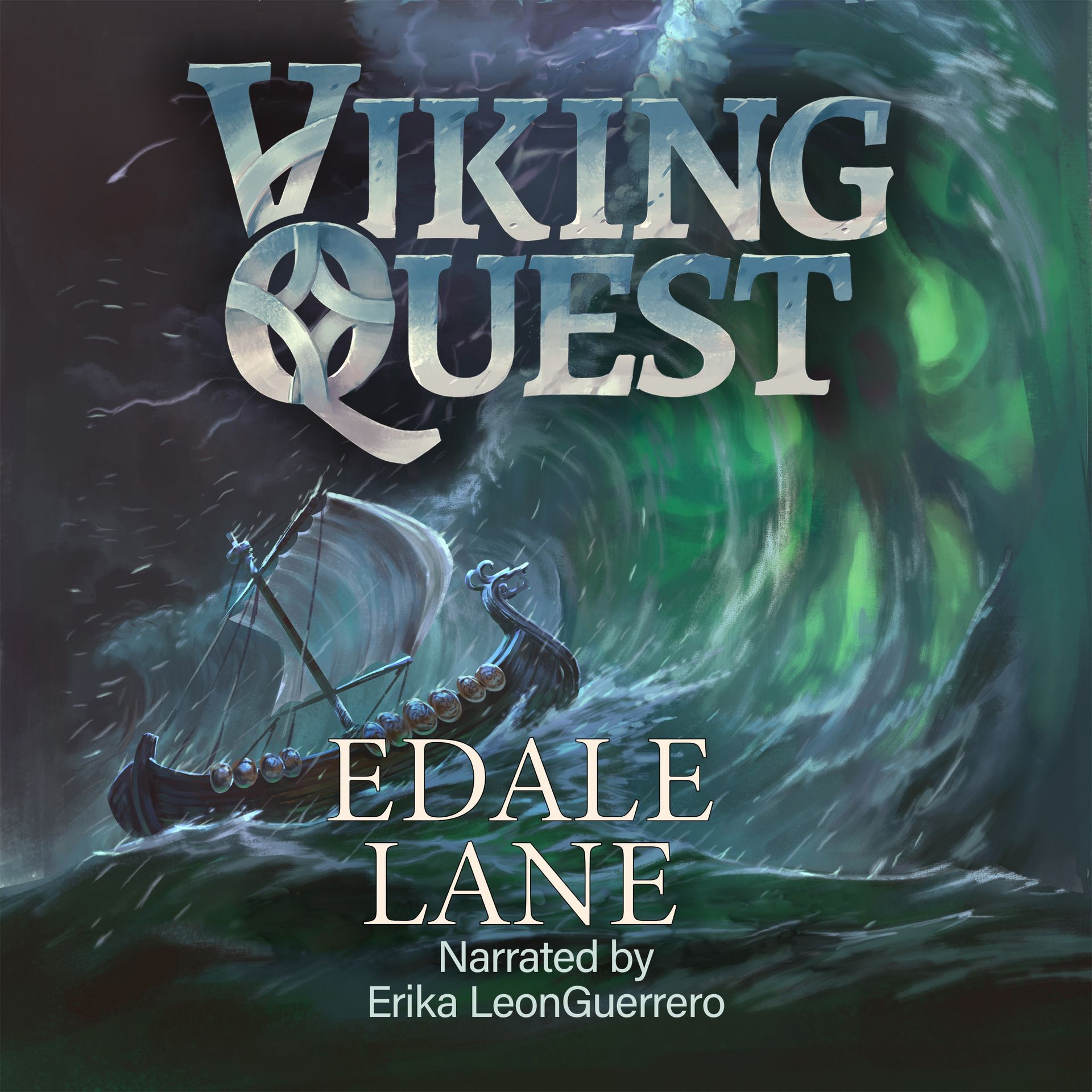 A book cover for viking quest by edale lane, narrated by erika leonguerrero