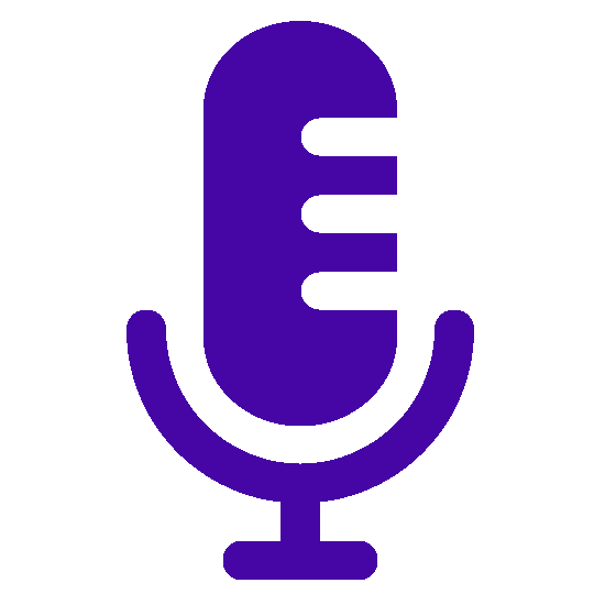 A purple microphone icon on a black background.
