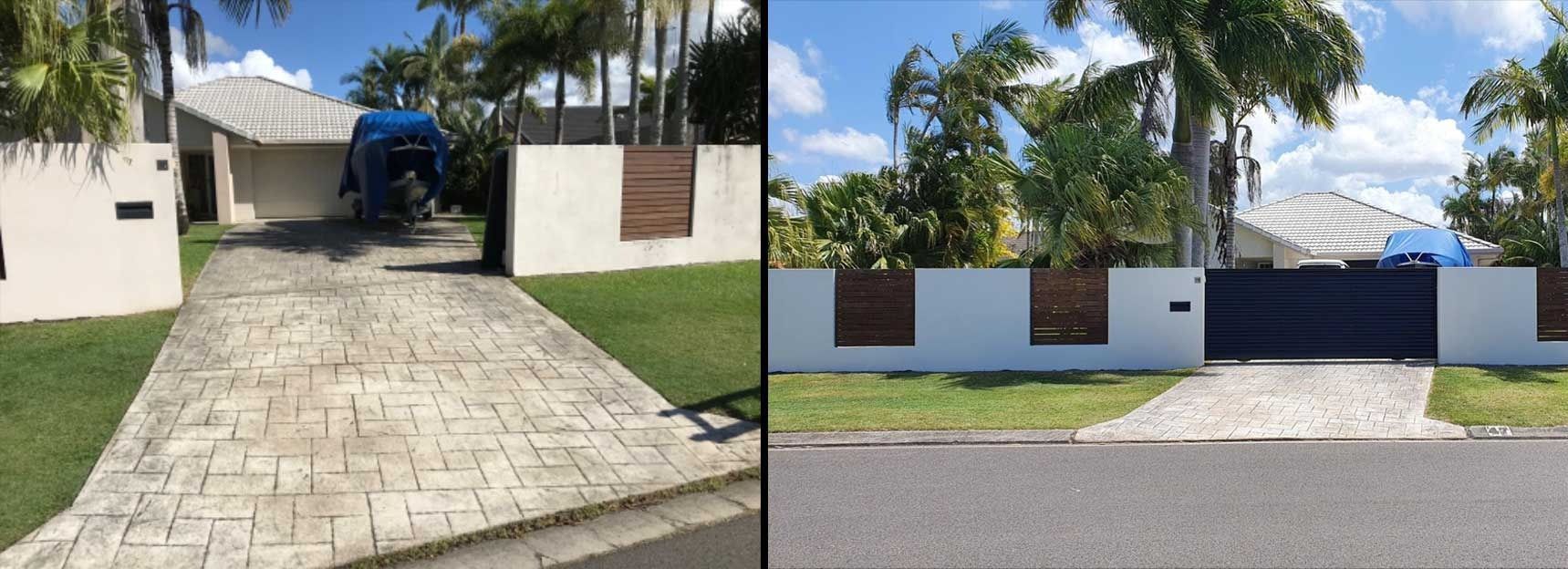 A Before and After Picture of A Driveway in Front of A House — MJ Render in Buderim, QLD